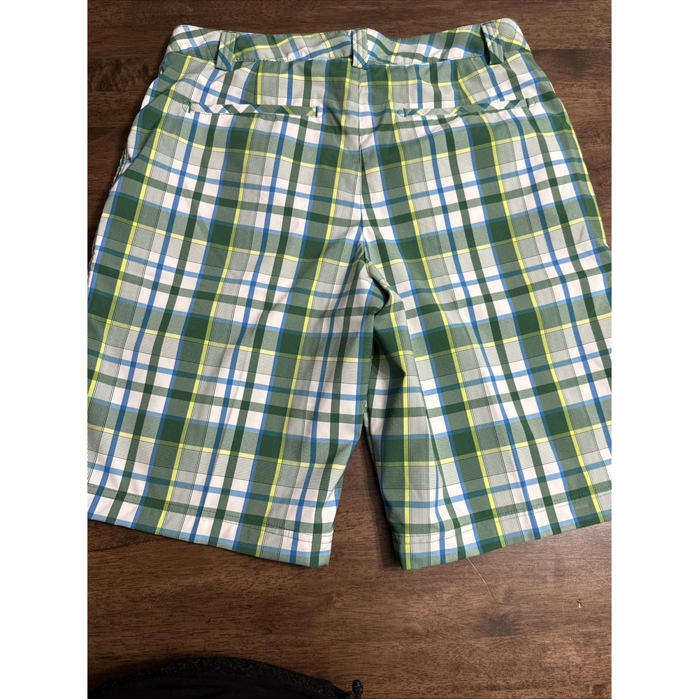 Puma Golf Shorts Mens 32 Green Plaid Performance Bermuda Preppy Casual Walking - Picture 7 of 11